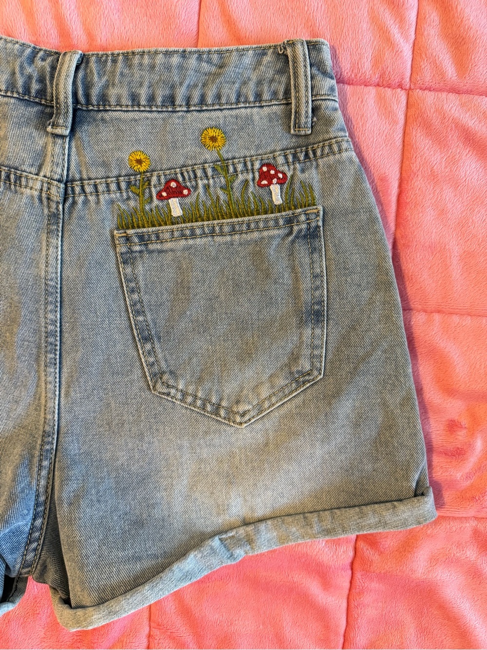 ROMWE Light Blue Denim with Embroidered Detail